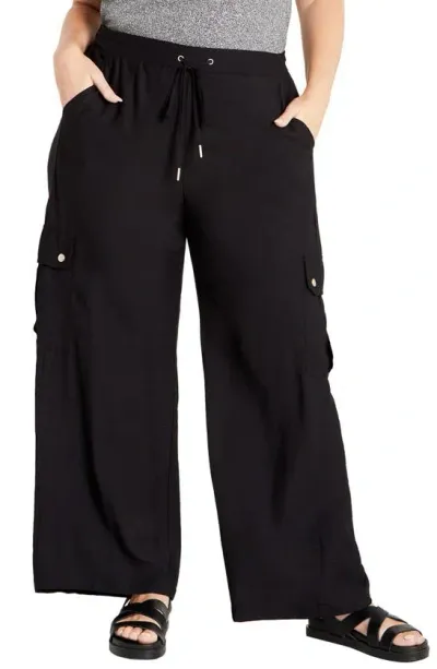 City Chic Kasbah Wide Leg Cargo Pants In Black