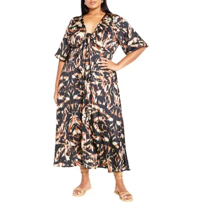 City Chic Leanna Puff Sleeve Maxi Dress In Calypso Crush