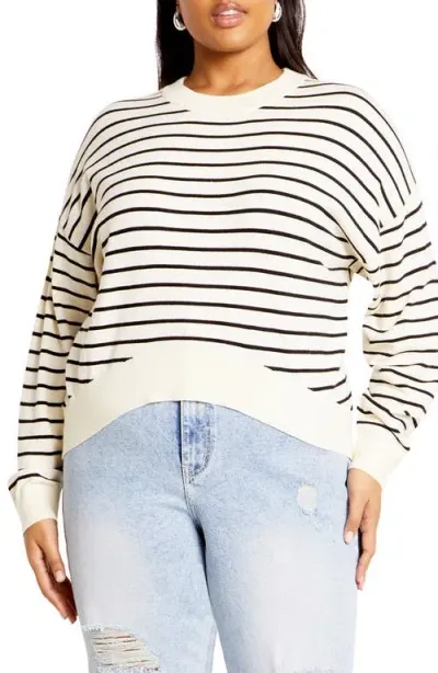 City Chic Lilia Stripe High-low Sweater In Cream Stripe