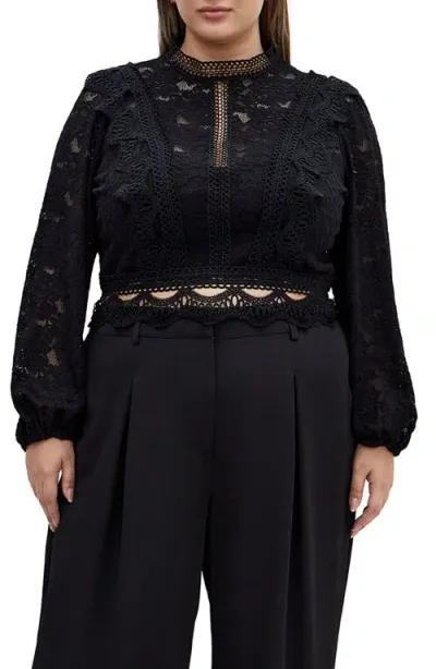 City Chic Lucielle Lace Top In Black