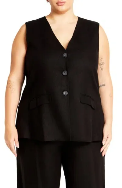 City Chic Nala Linen Blend Vest In Black