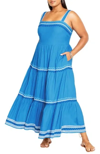 City Chic Paradiso Tiered Maxi Sundress In Ice Blue