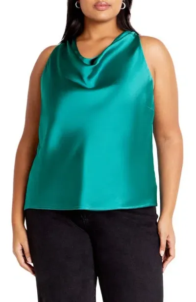 City Chic Perri Cowl Neck Satin Tank In Peacock