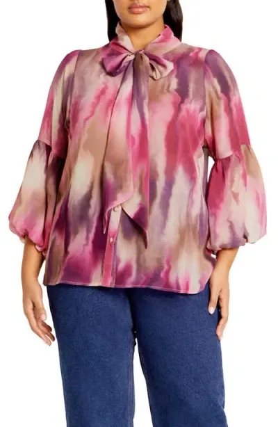 City Chic Romance Semisheer Button-up Shirt In Symphony