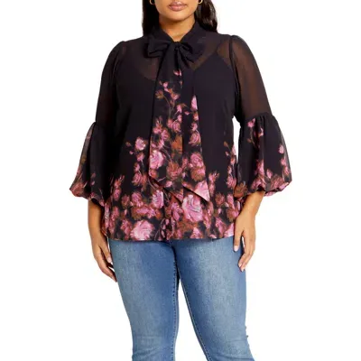 City Chic Romance Sheer Button-up Top In Modern Romance