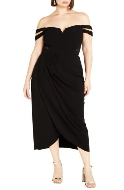 City Chic Rosa Off The Shoulder Midi Dress In Black