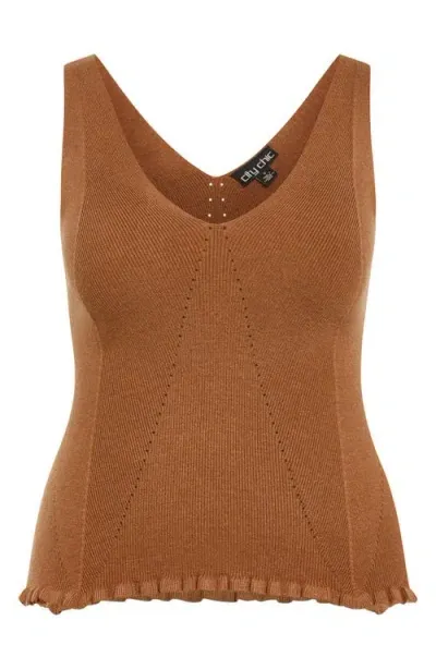 City Chic Sammie Rib Sweater Tank In Deep Tobacco