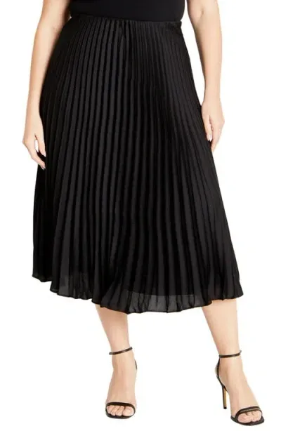 City Chic Selena Pleated Midi Skirt In Black