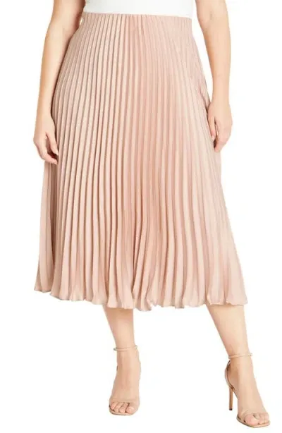 City Chic Selena Pleated Midi Skirt In Rose Gold