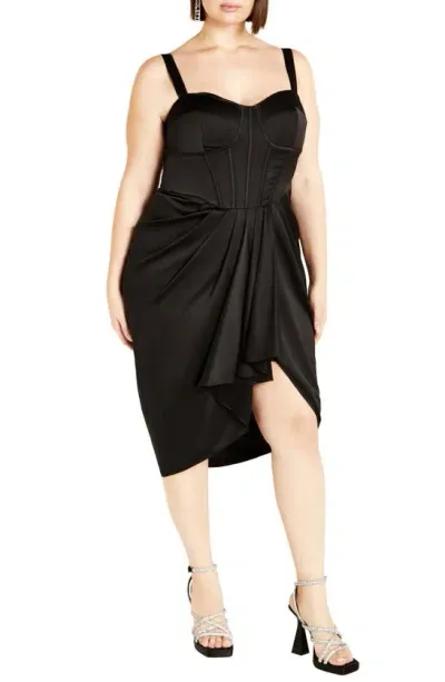 City Chic Sloane Satin Corset Dress In Black