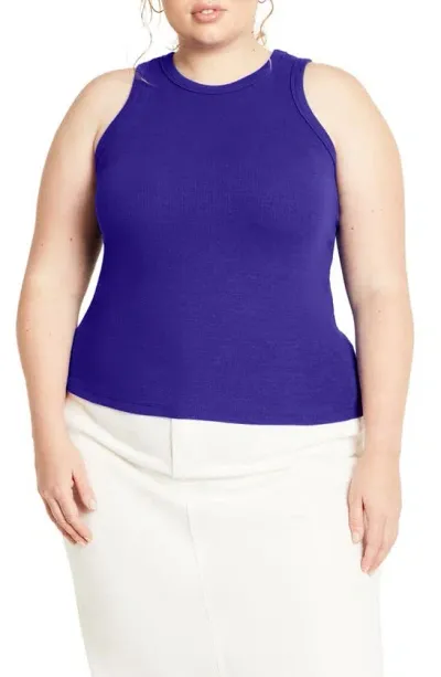 City Chic Talia Rib Tank In Ultra Marine