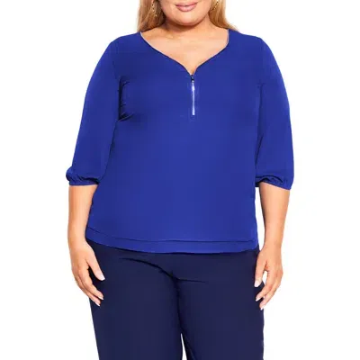 City Chic Zip Fling Top In Ultra Blue