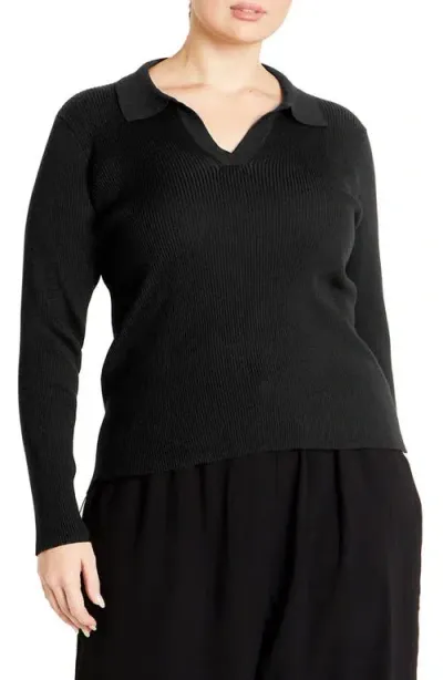 City Chic Zola Rib Sweater In Black