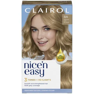 Clairol Nice' N Easy Crème Natural Looking Oil Infused Permanent Hair Dye 177ml (various Shades) - 8a Medium In 8a Medium Ash Blonde