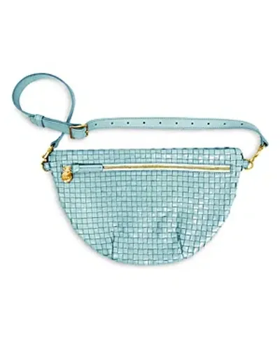 Clare V Grande Fanny Woven Checker Leather Belt Bag In Blue Sky