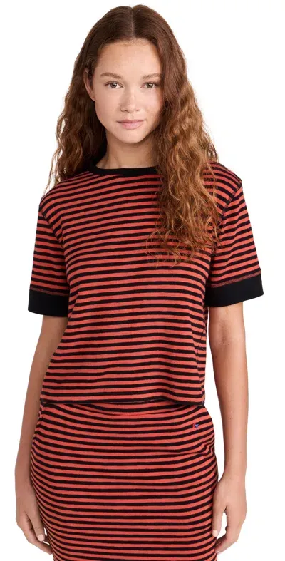 Clare V Le Bateau Tee Black & Poppy Stripe