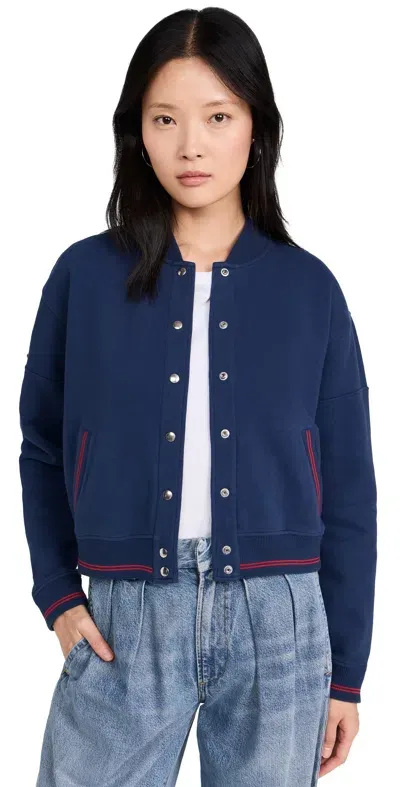 Clare V Le Varsity Snap Bomber Jacket Navy