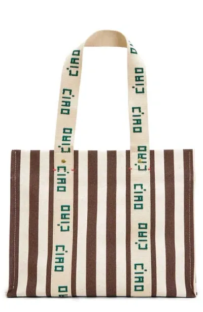 Clare V . Noemie Canvas Tote In Natural & Mocha Striped