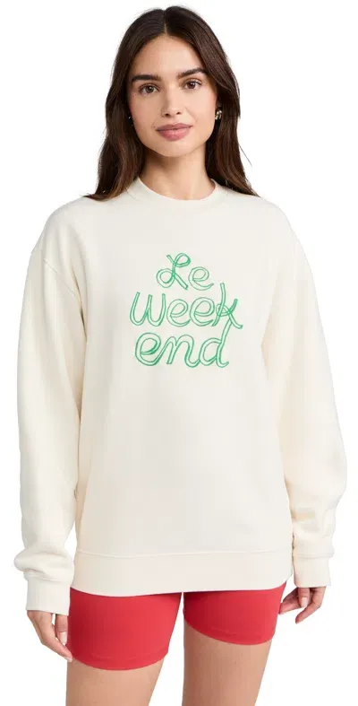 Clare V Oversized Sweatshirt Cream With Green In Multi