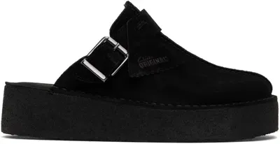 Clarks Originals Black Trek Wedge Mules In Black Sde