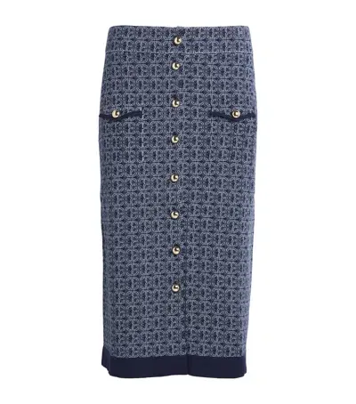 Claudie Pierlot Knitted Monogram Midi Skirt In Blue