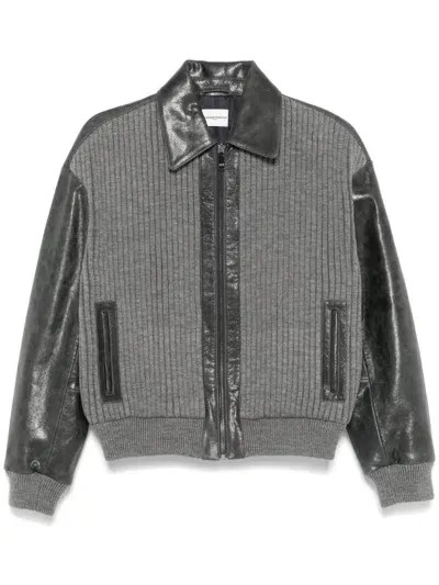 Claudie Pierlot Leather Bomber Jacket In Grey