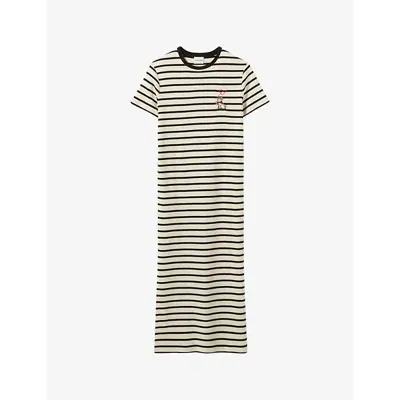 Claudie Pierlot Womens Divers Striped Short-sleeved Cotton-jersey Maxi Dresss