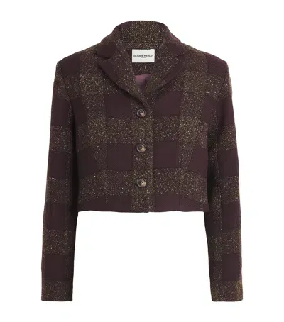 Claudie Pierlot Wool-blend Cropped Check Jacket In Brown