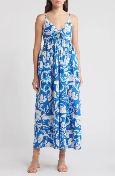 Cleobella Annie Tie Front Organic Cotton Poplin Maxi Sundress In Azure Print