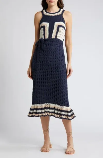 Cleobella Drew Cotton Crochet Midi Dress In Navy