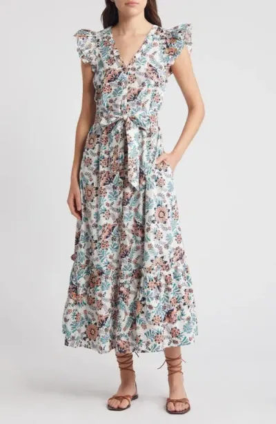 Cleobella Noricel Tie Belt Organic Cotton Maxi Shirtdress In Miramonte Print