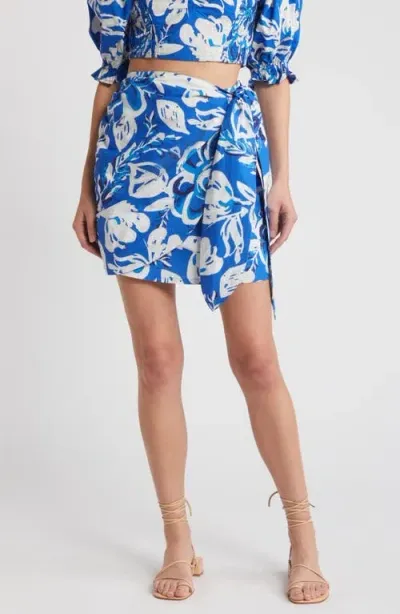 Cleobella Serenity Floral Organic Cotton Poplin Wrap Miniskirt In Azure Print