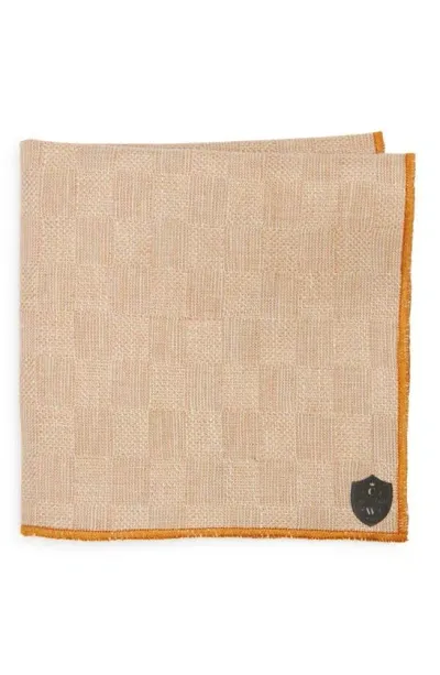 Clifton Wilson Check Linen Pocket Square In Tan