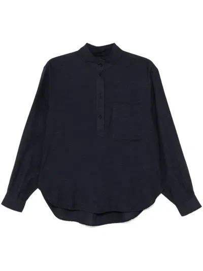 Closed Band-collar Shirt In Blue