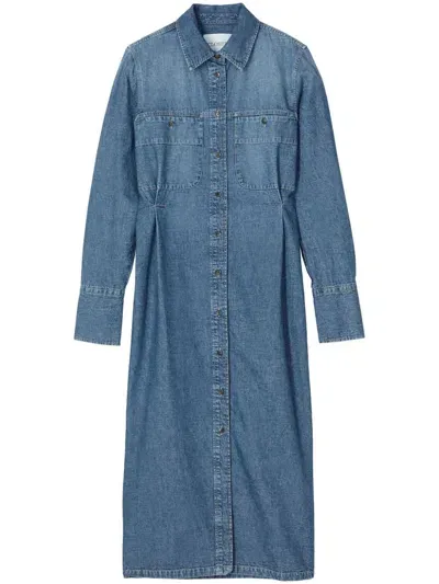 Closed Button-up Maxi Denim Shirtdress In Blue