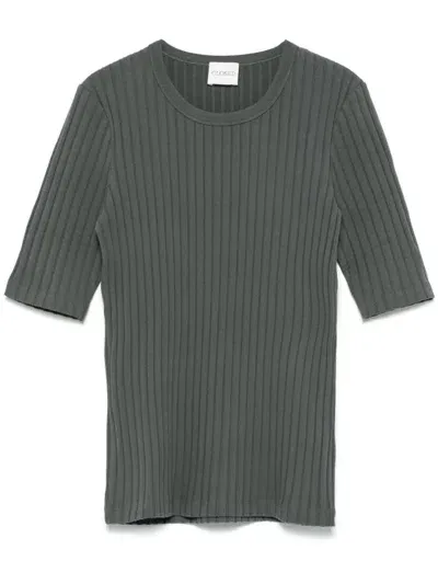 Closed Crew Neck Short-sleeves Top In Green