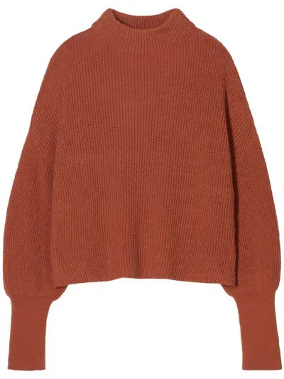 Closed Funnel-neck Knitted Jumper In Orange