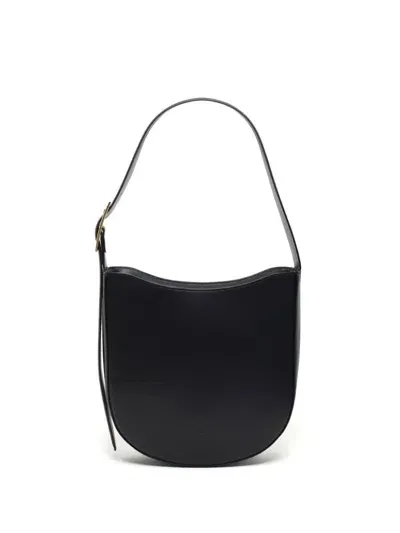 Closed Half Round Leather Shoulder Bag In Schwarz