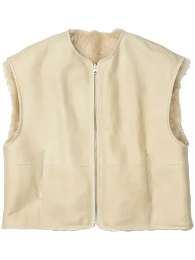 Closed Reversible Shearling Vest In Neutrals