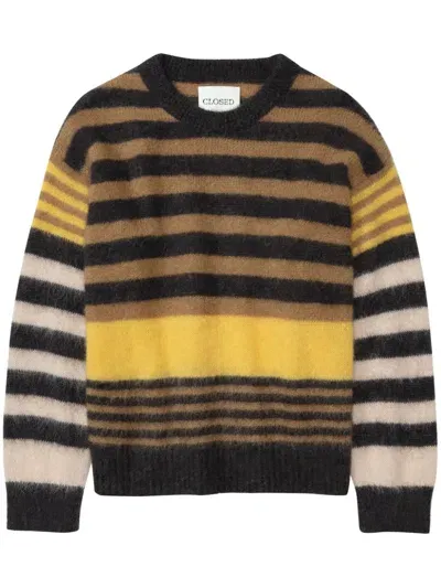 Closed Striped Alpaca-mohair Jumper In Brown