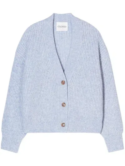 Closed V-neck Ribbed-knit Cardigan In Blue