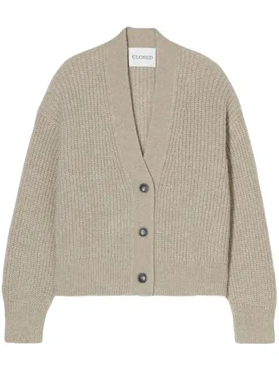 Closed V-neck Ribbed-knit Cardigan In Green