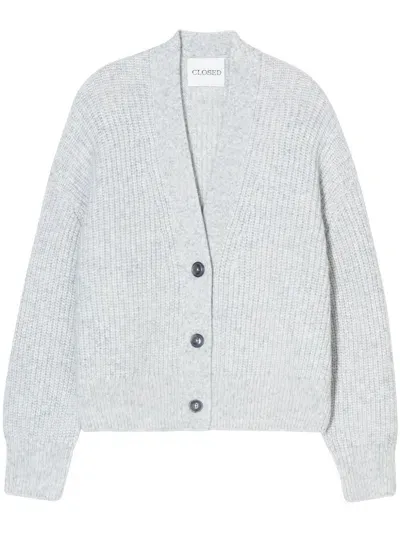 Closed V-neck Ribbed-knit Cardigan In 127 Light Grey Melange