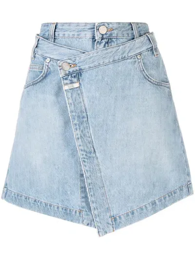 Closed Wrap-design Denim Miniskirt In Blue