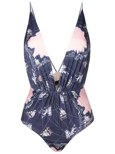 Clube Bossa Clavert Graphic-print Swimsuit In Blue