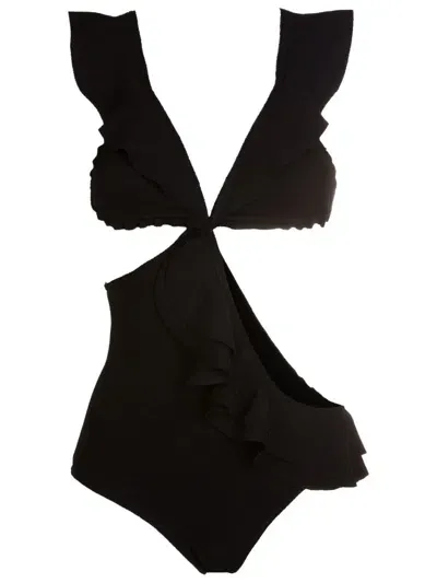 Clube Bossa Ruffled Cut-out Swimsuit In Black