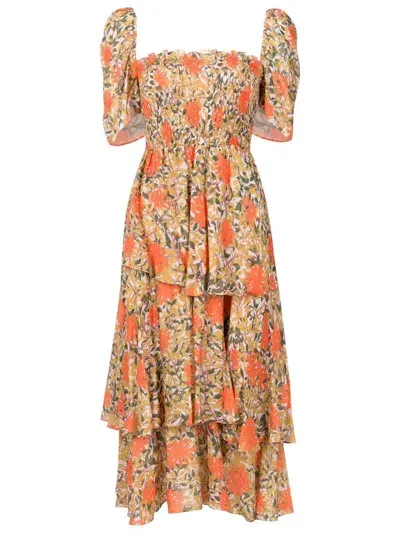 Clube Bossa Zelza Floral-print Tiered Dress In Orange