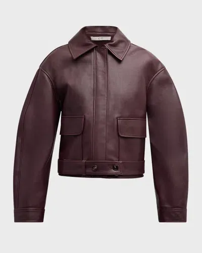 Co Belted Leather Jacket In Bordeaux