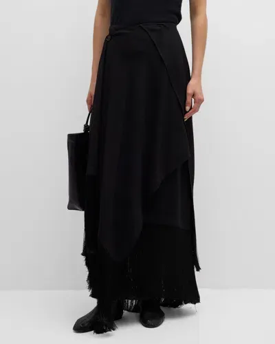 Co Fringed Wrap A-line Maxi Skirt In Black