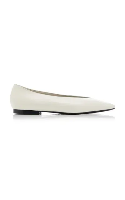 Co Pointed Leather Ballet Flats In Ivory